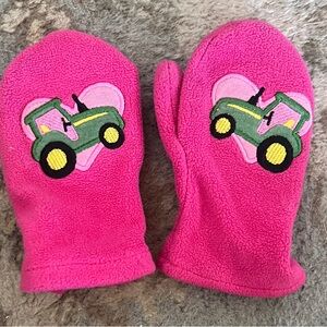 John Deere Pink Kids Mittens with Tractor Design